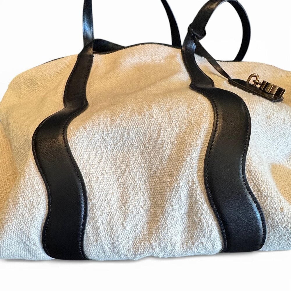 Palm Angels Classic Cabas Tote Bag Canvas Black Leather Trim Palm Charm NWT - Picture 9 of 11